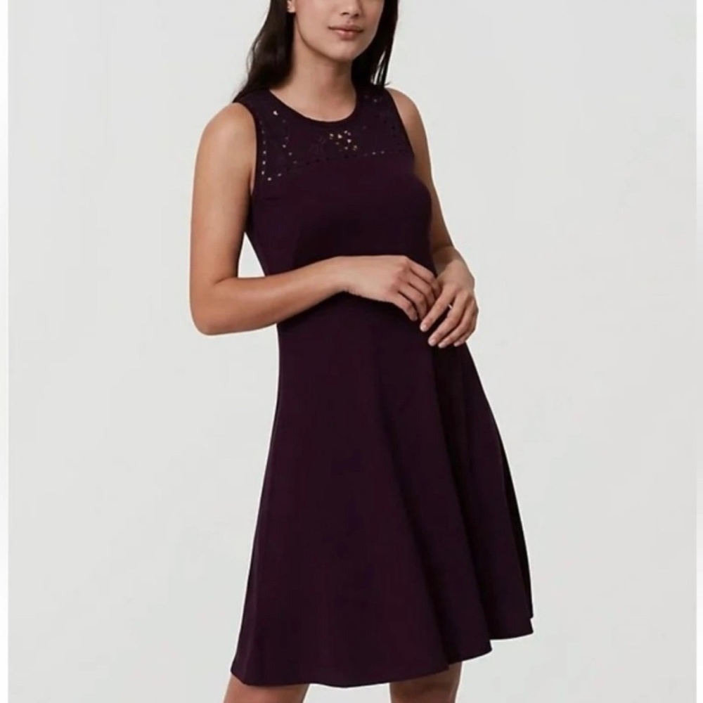 Loft Deep Purple Cutout Detail Sleeveless Stretch Knit Dress Size 2 Petite